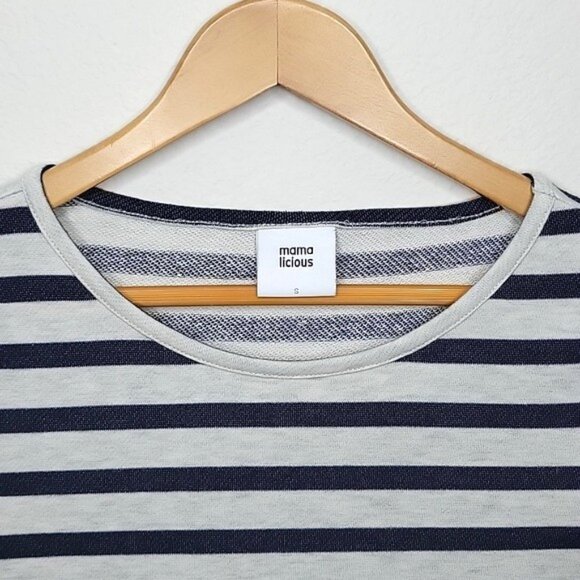 Mama Licious Maternity Blue Gray Long Sleeve Striped Crew Neck Mini Dress size S - Picture 2 of 12